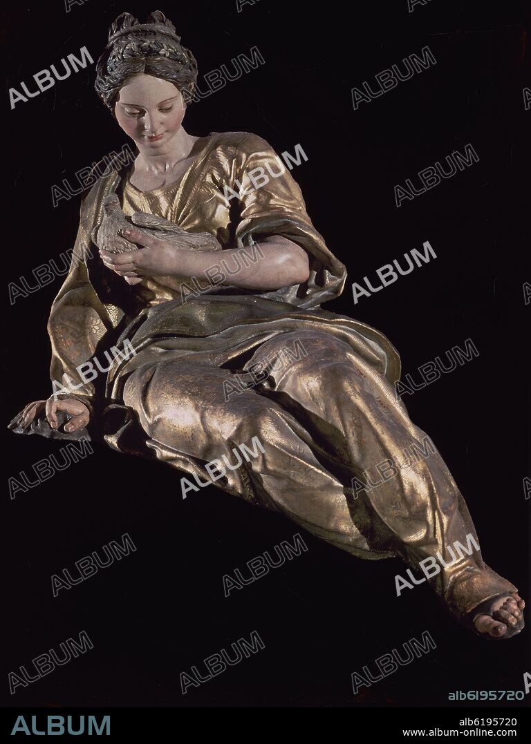 JUAN DE SOLIS. VIRTUD DE LA PRUDENCIA - 1618 - MADERA POLICORMADA - 80 cm de altura.
