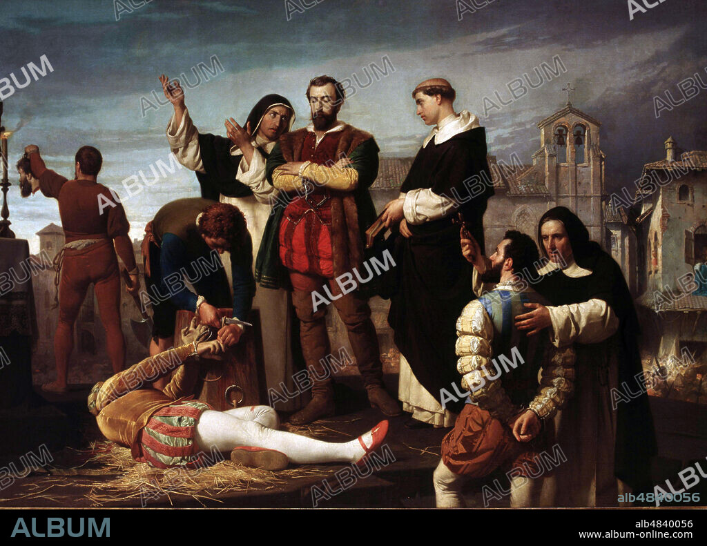 PADILLA , JUAN DE. NOBLE CASTELLANO . TOLEDO 1484 - 1521. " LA EJECUCION DE LOS COMUNEROS , PADILLA , BRAVO Y MALDONADO EN EL PATIBULO " , OLEO DE ANTONIO GISBERT.