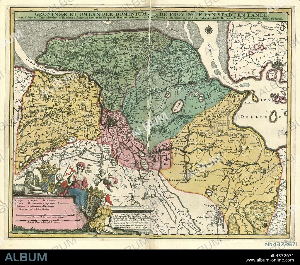 Map, Groningae et Omlandiae Dominium vulgo De Provincie van Stadt en Lande, cum subjacent. Territ. Praefect. et Tractibus, Ludolf Tjarda van Starckenborgh (17th century), Copperplate print.
