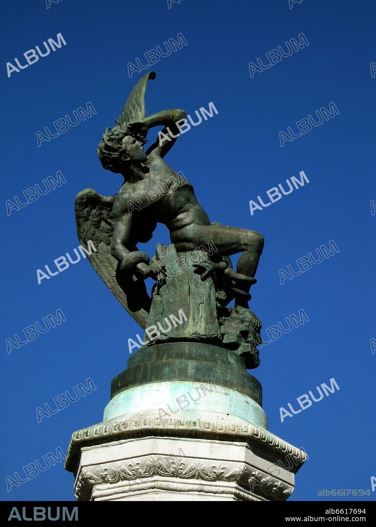 RICARDO BELLVER Y RAMON. REMATE DE LA FUENTE DEL ANGEL CAIDO ERIGIDA EN 1878 POR INICIATIVA DEL DUQUE DE FERNAN NUÑEZ.