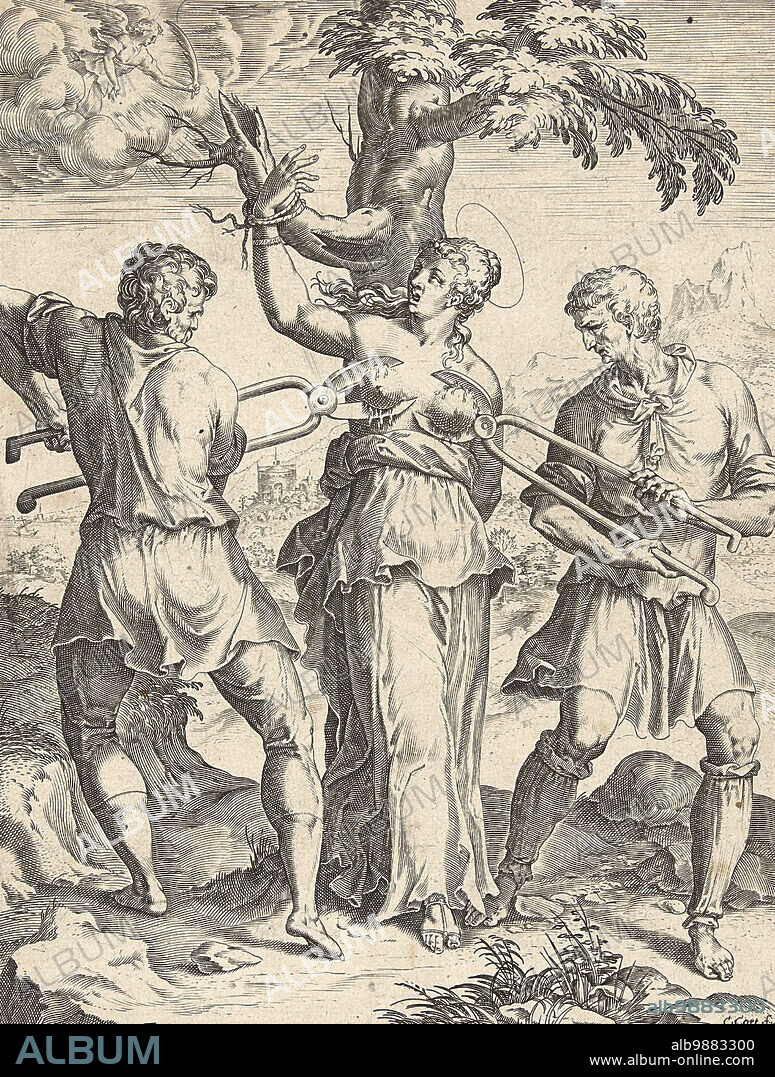 Torture, The torture of St. Agatha in Rome by cutting off her breasts, Agatha of Catania, born around 225, died around 250, probably died under Emperor Decius between 249 and 251 as a consecrated virgin and martyr, Historical, digitally restored reproduction from a 19th century original.