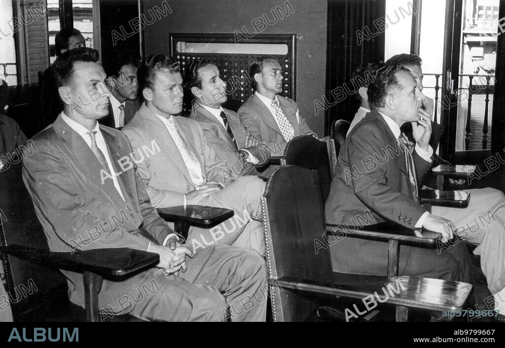 July 28, 1957. At the national football preparation school. Kubala, Di Stéfano and Other Well-known Soccer Players Aspiring to the title of Coach, during the inauguration of the course convened for this purpose by the national school of Coaches.