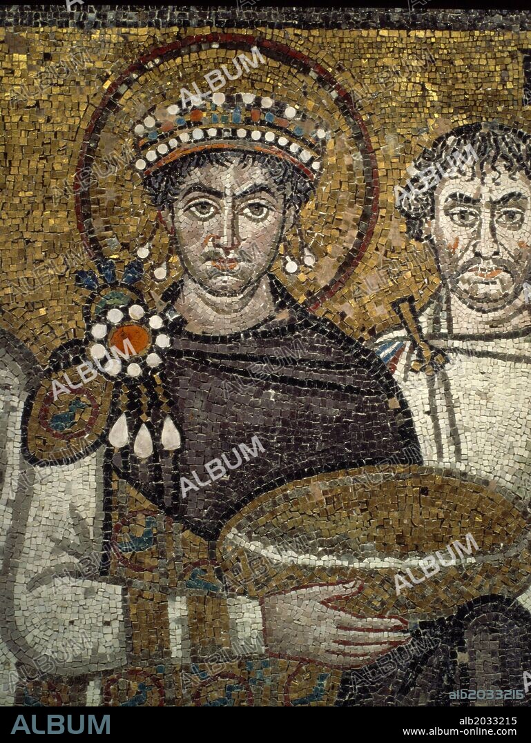 Emperador Justiniano el grande, Iglesia de San Vital en Rávena, Mosaico.