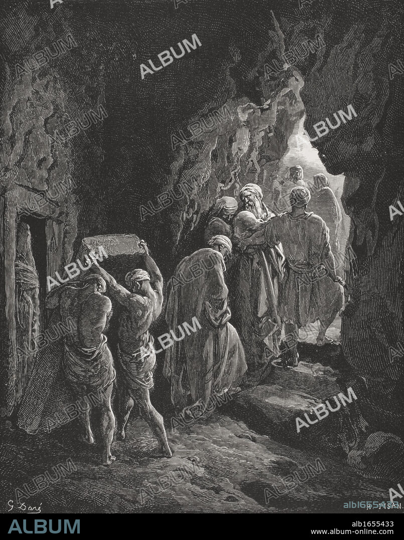 Engraving from The Dore Bible illustrating Genesis xxiii 19 and 20 The Burial of Sarah by Gustave Dore 1832-1883 French artist and illustrator.