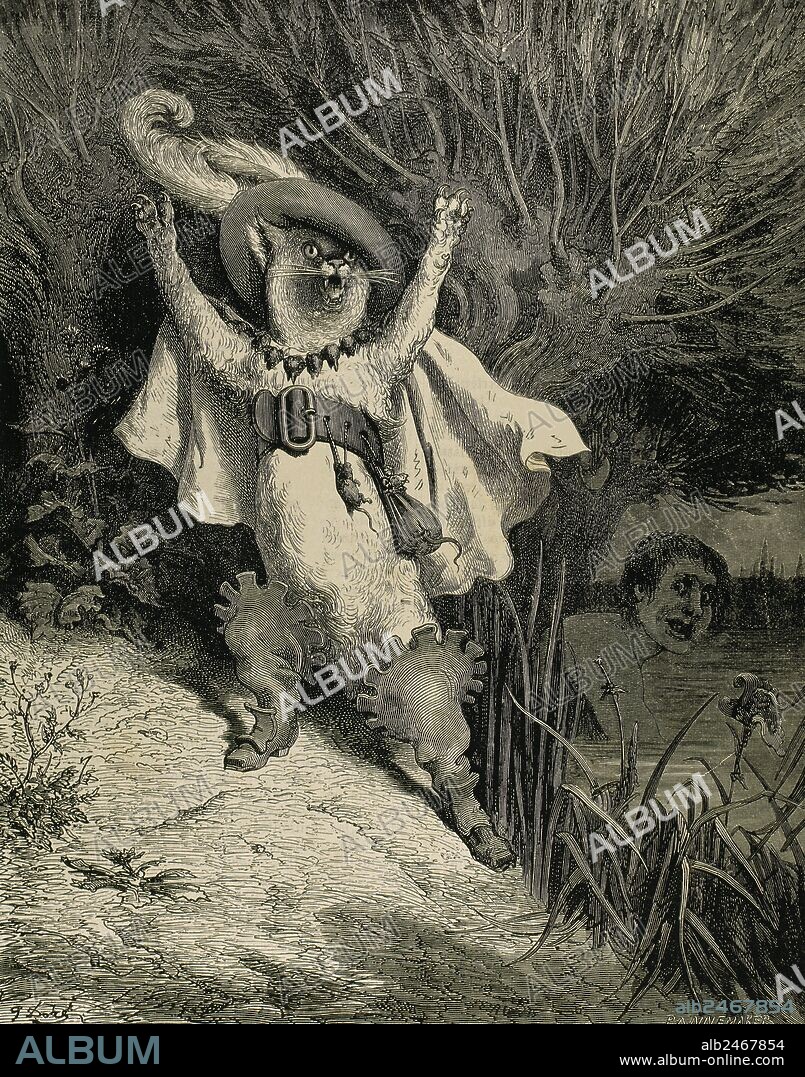 PAUL GUSTAVE DORÉ (after). Charles Perrault (1628-1703). French writer. Puss in Boots. Engraving by Gustave Dore (1832-1883), 1862.