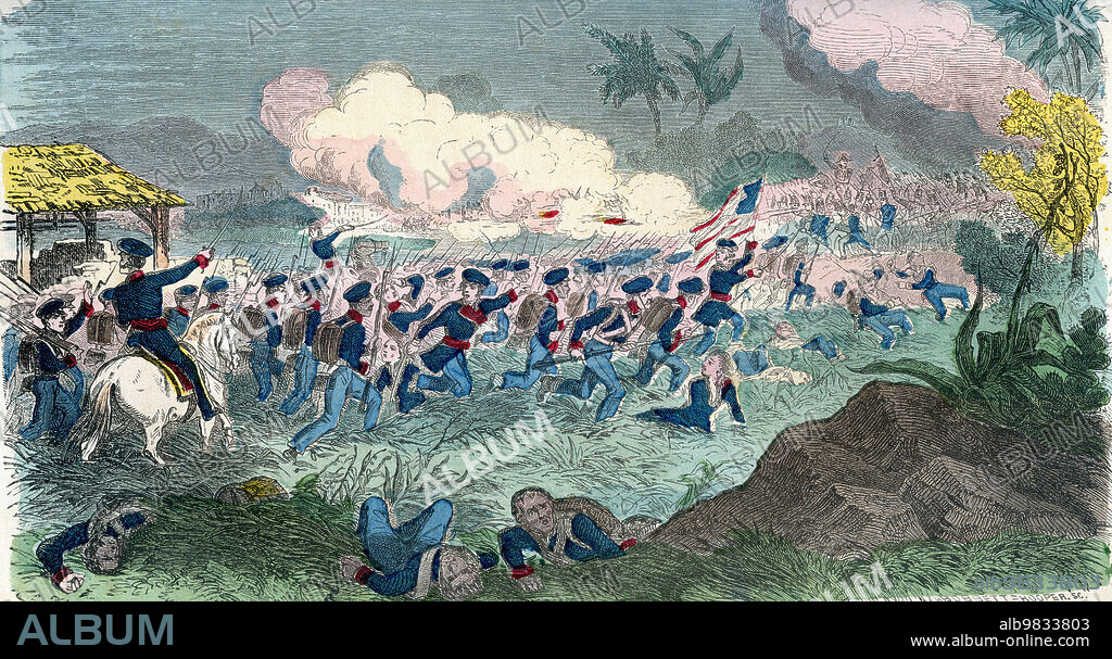 The Battle of Eutaw Springs, September 8, 1781, during the American Revolutionary War (1775-1783). From An Illuminated History of North America, from the earliest period to the present time, published 1860.