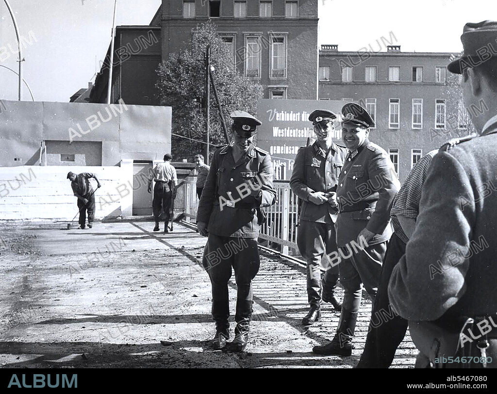 Berlin Wall Photo -  9/24/1964 - Guarded Street Workers at Sandkrug Bridge.