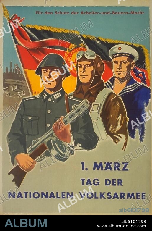Militär / Deutsche Demokratische Republik / Nationale Volksarmee (NVA), gegründet 1956.-"1. März-Tag der Nationalen Volksarmee".-Plakat (Farbdruck), undat.