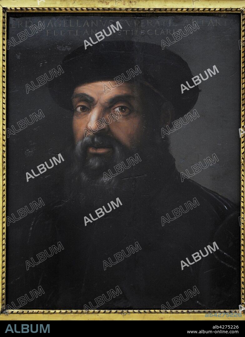 Fernando de Magallanes (1480-1521). Militar, explorador y navegante portugués. Capitán general de la Armada para el descubrimiento de la especería. Retrato de Magallanes. Círculo de Sebastiano del Piombo (siglo XVI). Óleo sobre tabla, 57 x 46 cm. Real Academia de Bellas Artes de San Fernando. Madrid. España.