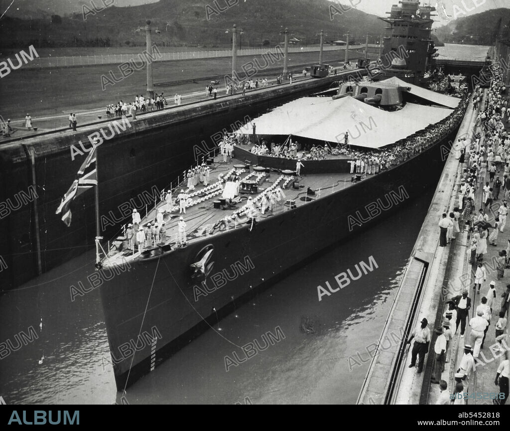 H.M.S. Nelson, the world's largest battleship, could just squeeze through the Panama Canal recently when she paid a formal visit to the American Fleet in the Pacific. The Nelson is shown in the Pedro Miguel lock. April 11, 1931. (Photo by International News Photos Inc.).