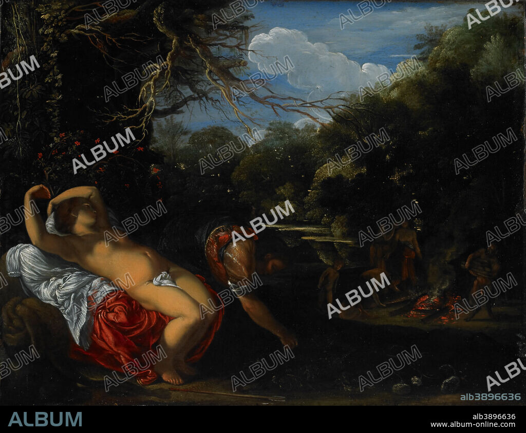 ADAM ELSHEIMER. Apollo and Coronis. Date/Period: From 1606 until 1608. Painting. Oil on copper. Height: 12.6 cm (4.9 in); Width: 17.4 cm (6.8 in).