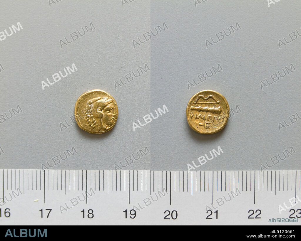 Ruler: Philip II, King of Macedonia, Greek, 382336 B.C., ruled 359336 B.C.Mint: Pella, 1/4 Stater of Philip II, King of Macedonia from Pella, 323315 B.C., Gold, 2.14 g, 12:00, 10.6 mm, Made in Macedonia, Greek, 4th century B.C., Numismatics.