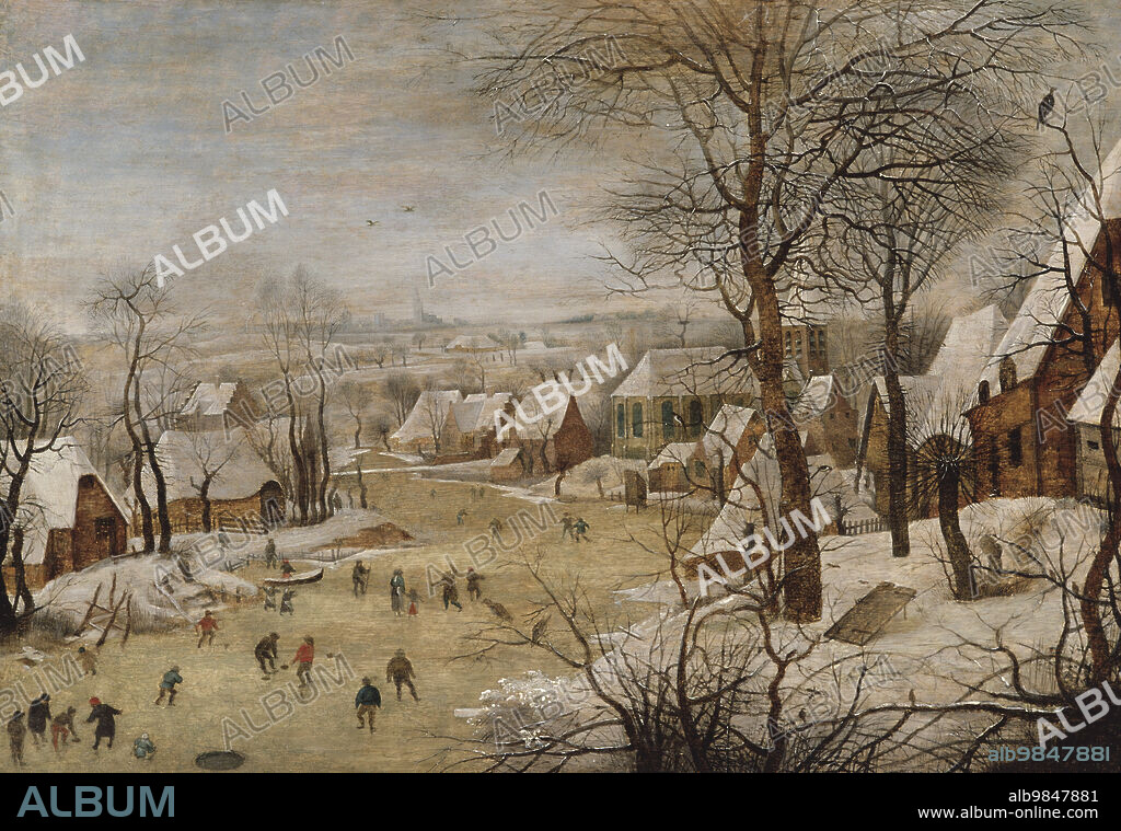 PIETER BRUEGHEL EL JOVEN. Winter Landscape with Skaters and a Bird Trap, early 17th century.