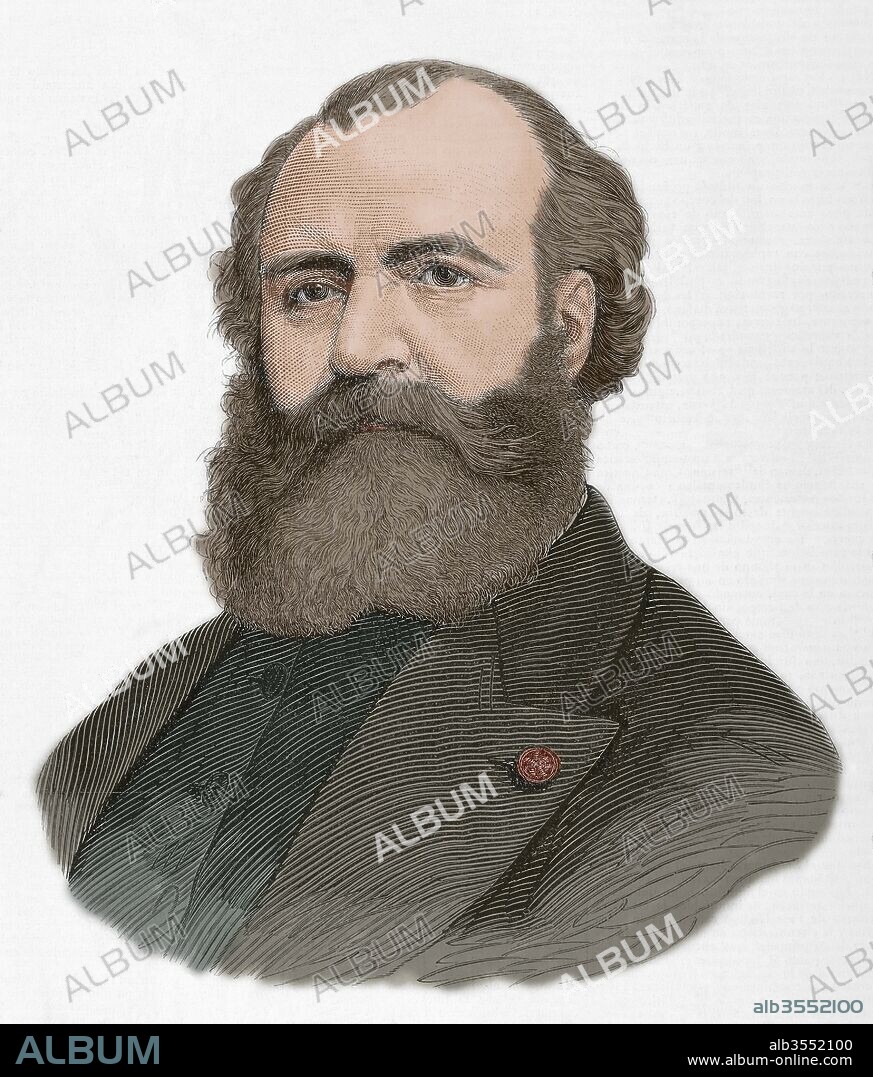 Charles Gounod (Charles-François Gounod) (París, 1818-París, 1893). Compositor francés. Grabado. Revista "La Academia". Siglo XIX. Coloreado.