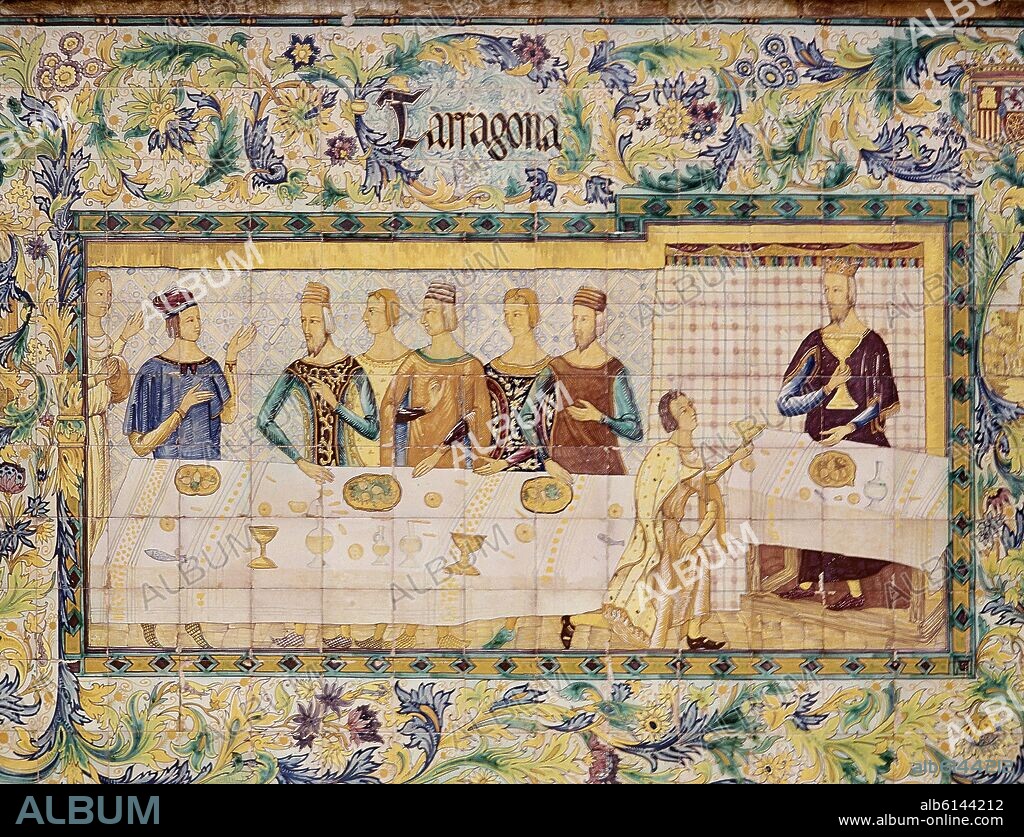 REPRESENTACION DE TARRAGONA - MOSAICO DE AZULEJOS DE LA PLAZA DE ESPAÑA DE SEVILLA - SIGLO XX.