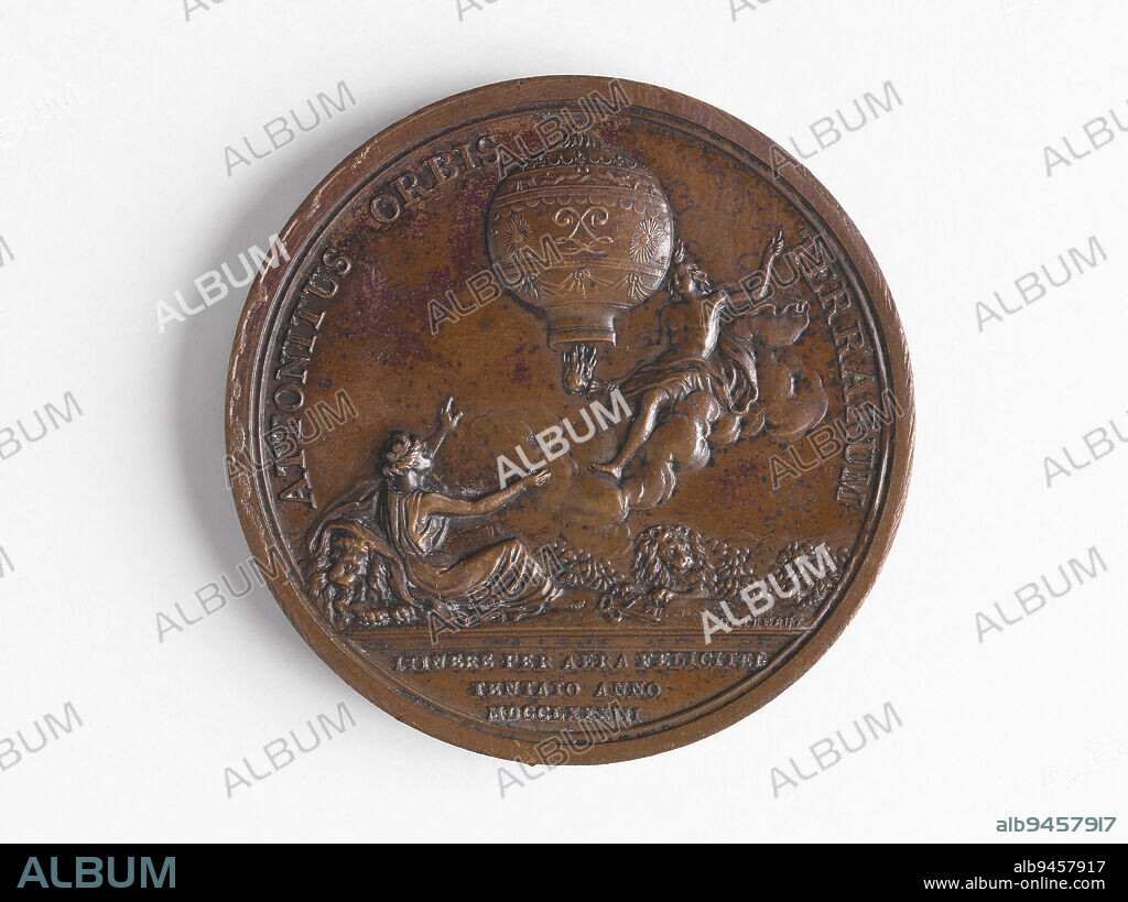 The Montgolfier brothers, Joseph (1740-1810) and Etienne (1745-1799), French industrialists and inventors, 1783, Gatteaux, Nicolas Marie, Engraver in medals, In 1783, 18th century, Numismatics, Medal, Dimensions - Work: Diameter: 4.1 cm, Weight (type dimension): 37.84 g.