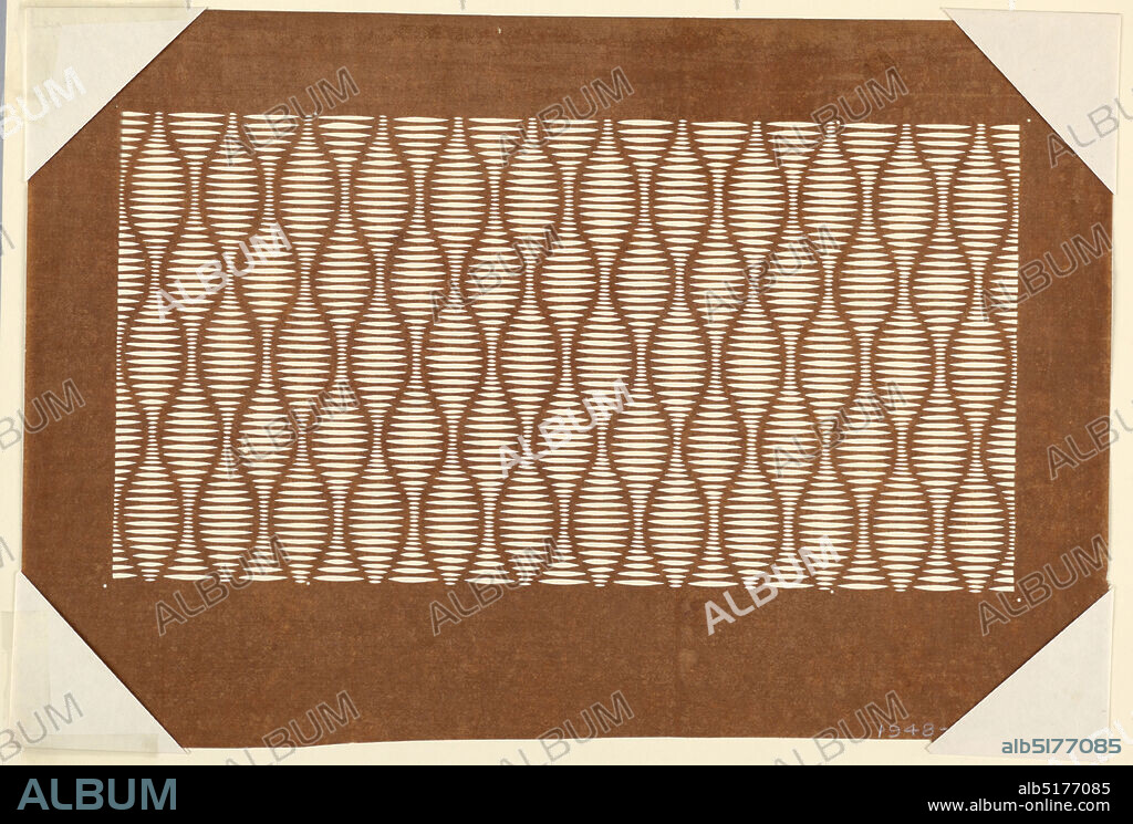 Rising Steam Motif, Mulberry paper (kozo washi) treated with fermented persimmon tannin (kakishibu), Rising Steam (totewaku) shown as an undulating wave design, forms even gaps and spaces. Thin horizontal lines are carved out to create more texture., Japan, late 18th - early 19th century, textile designs, Katagami, Katagami.