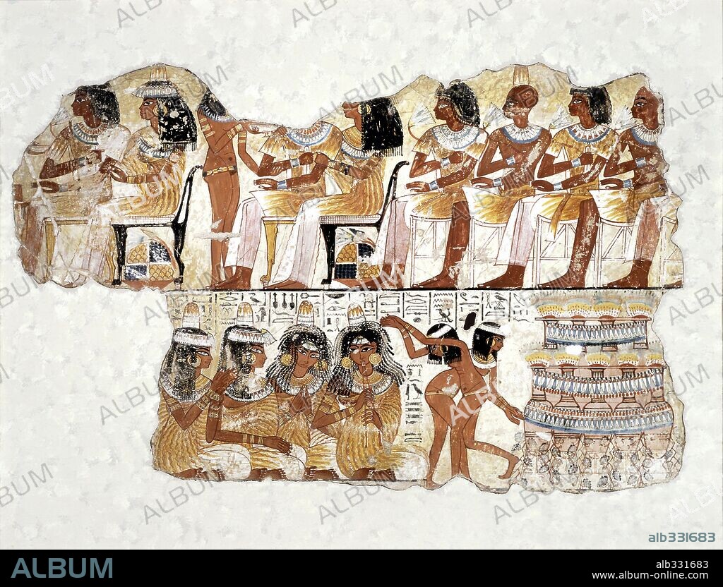 Banquet scene with dancers fresco from tomb of nobleman Nebamum Thebes, Egyptian , VIIIth Dynasty, 1425 BC.