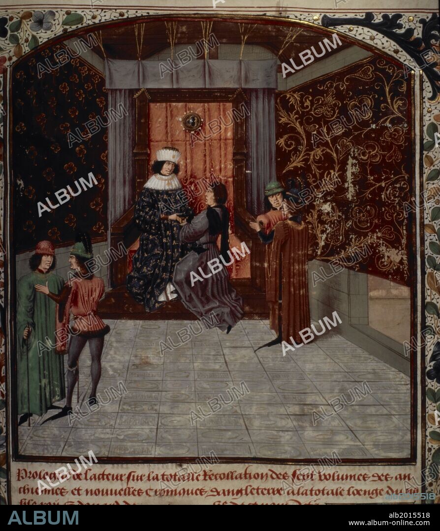 Chronicle of Jean de Wavrin, 1470, Wavrin presents chronicle to Edward IV, Illuminated manuscript.