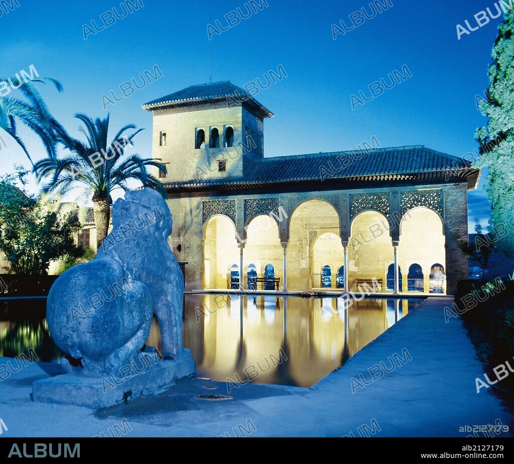 Spain. Granada. The Alhambra. Tower of the Ladies. 14th century. Night view.