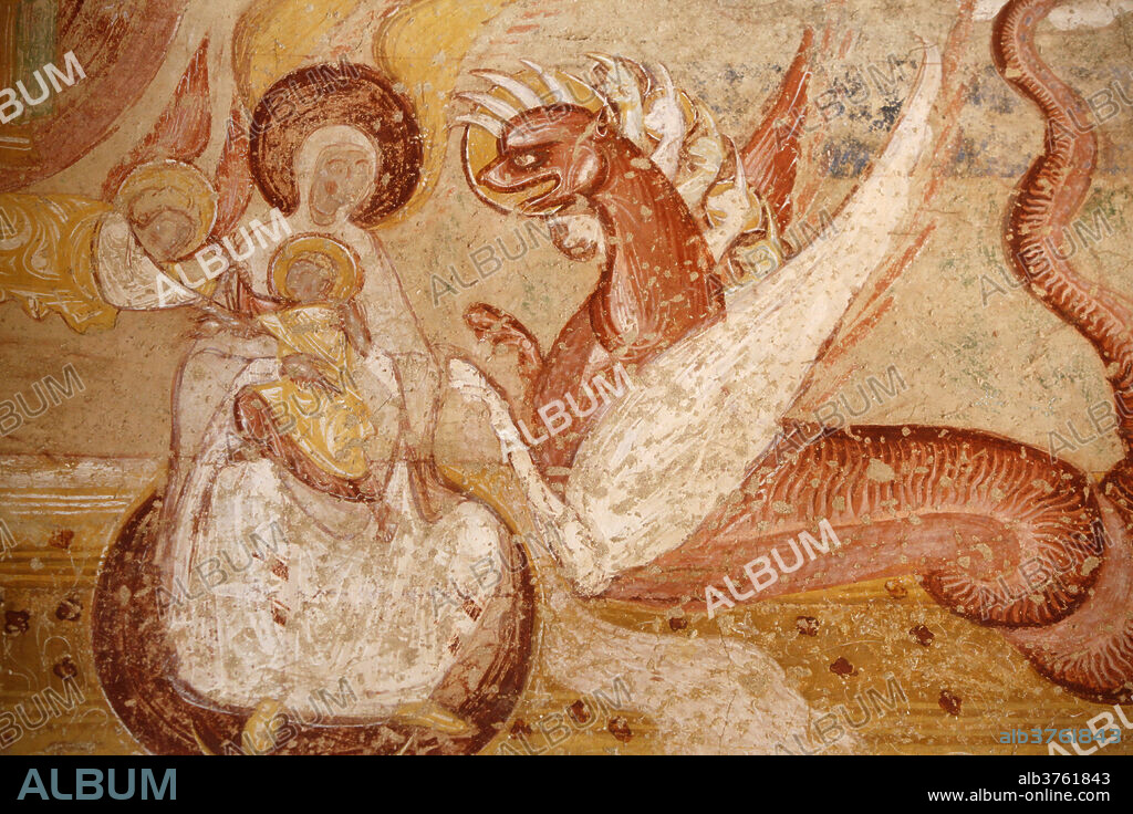 Western porch painting of the Apocalypse, Abbey Church of Saint-Savin sur Gartempe, UNESCO World Heritage Site, St.-Savin, Vienne, Poitou-Charentes, France, Europe.