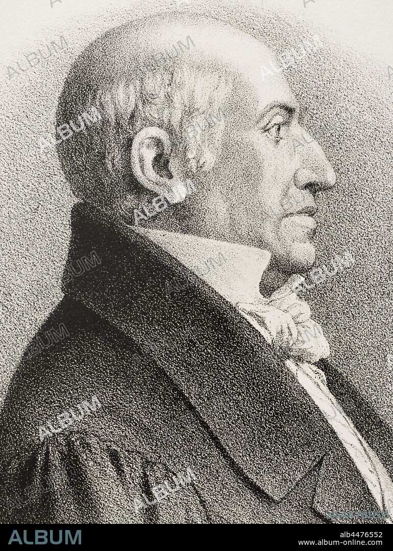Gaspar Melchor de Jovellanos (1744-1811). Spanish neoclassical statesman, author and philosopher. Portrait, detail. Illustration by J. Cebrian. Lithography. Cronica General de Espa–a. Historia Ilustrada y Descriptiva de sus Provincias. Asturias and Leon, 1867.