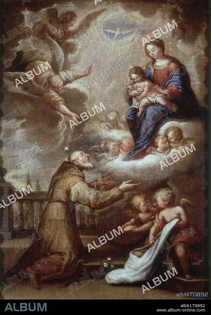 ANTONIO VAN DE PERE. APARICION DE LA VIRGEN A SAN FELIX DE CANTALICIO - 1665 - OLEO/LIENZO - 77 x 55 cm - NP 7127 - BARROCO ESPAÑOL.