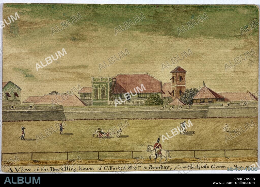 A view of the dwelling house of C. Forbes esquire in Bombay, from the Apollo Green. May 1811. Bombay Views and Costume. 1810-11. India. Source: WD 315 no.9.