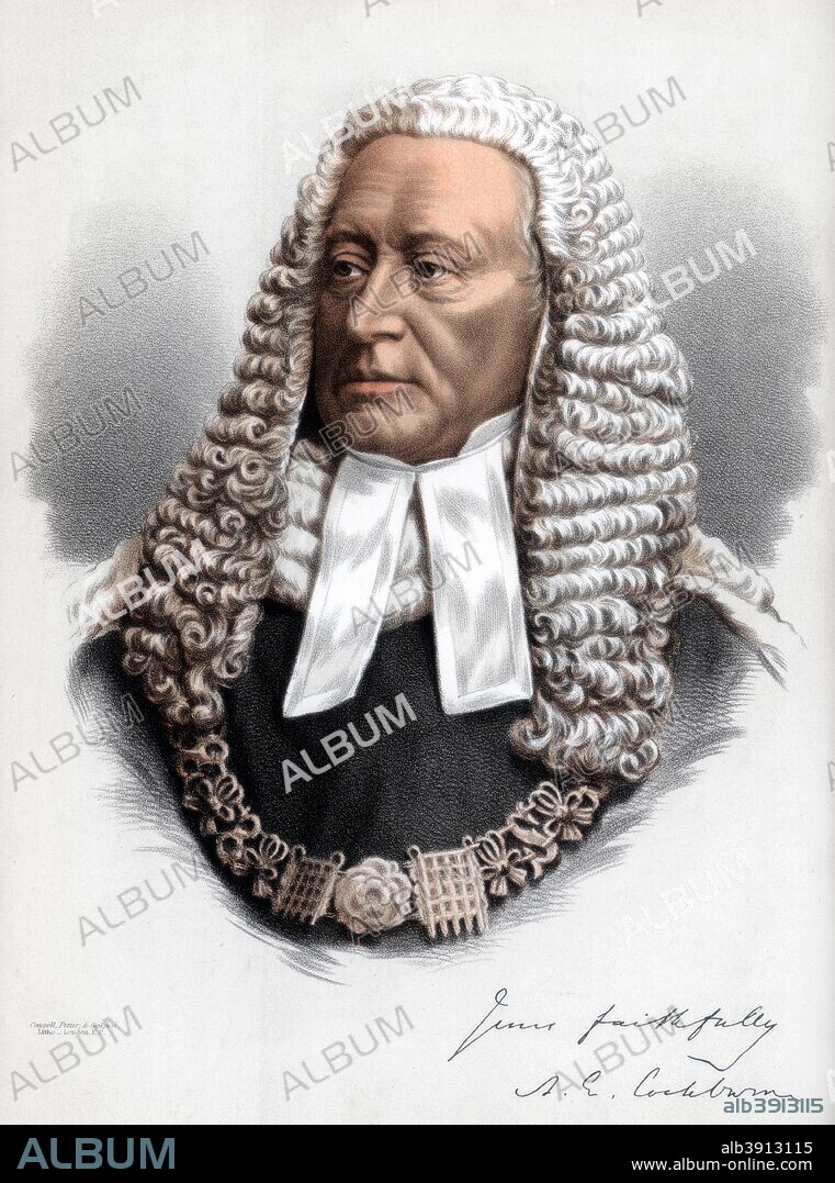 Sir Alexander James Edmund Cockburn, 12th Baronet, Lord Chief Justice of England, c1890. A lithograph from The Modern Portrait Gallery, Cassell, Petter and Galpin, London, Paris and New York, c1890.