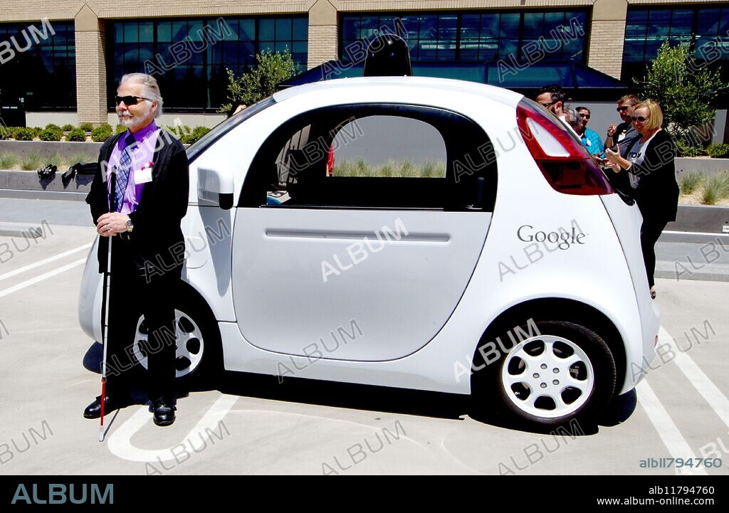 Mountain View, California USA. ---Steve Mahan , CEO/Executive Director at Santa Clara Valley Blind Center is with a self-driving vehicle prototype from Google at Google in Mountain View, California on Wednesday May 13, 2015.
