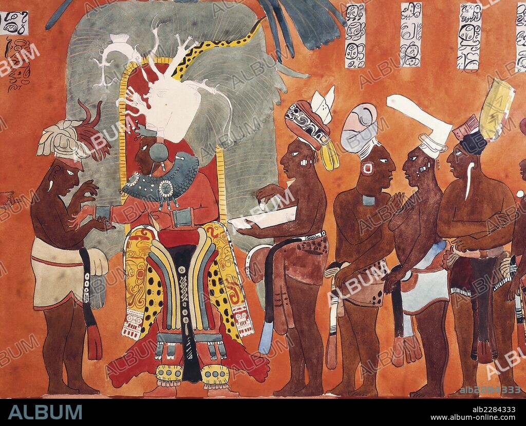 Preparations for war, fresco, building in Bonampak, Chiapas, Mexico. Mayan civilisation, 13th-9th century.