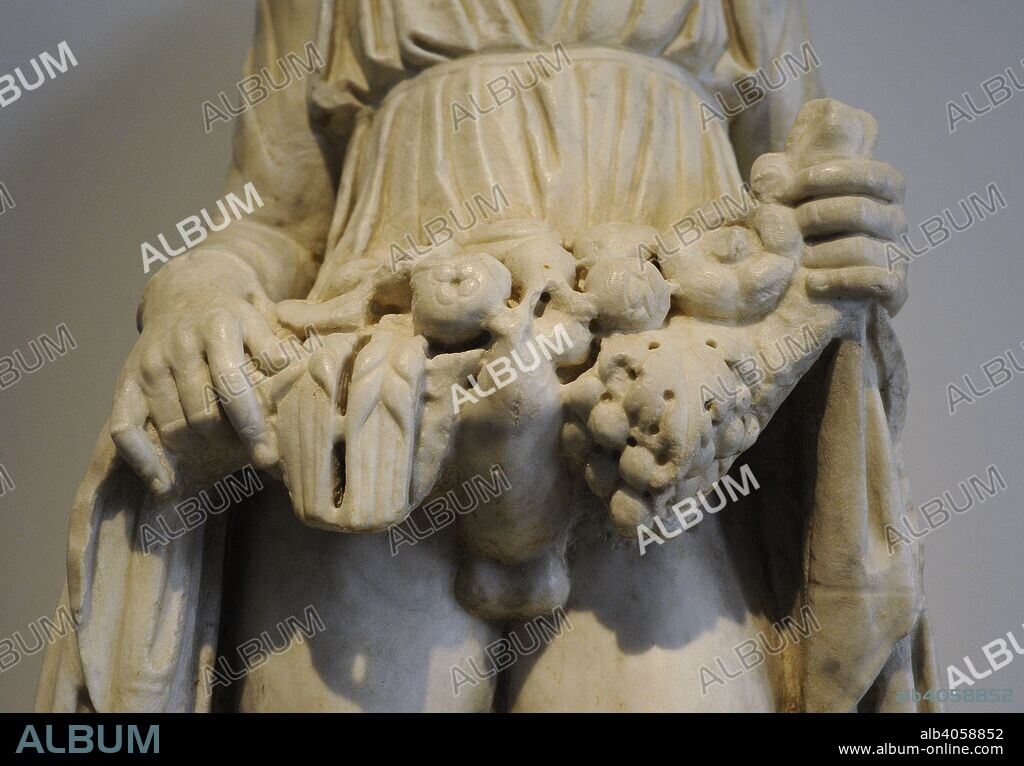 Príapo. Dios rústico de la fertilidad. Escultura. Detalle. Siglo I. Mármol. Antequera (provincia de Málaga, Andalucía). Museo Arqueológico Nacional. Madrid. España.