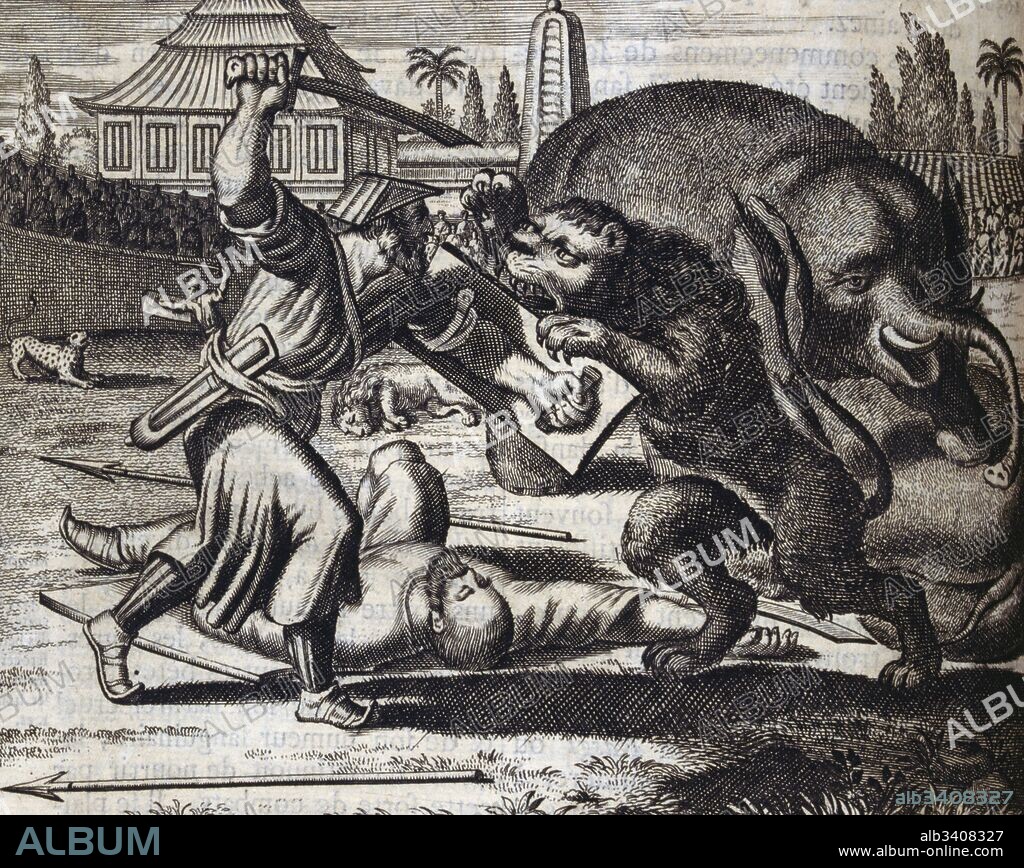 Illustration of beast from voyages made to Persia and India 1727, by Johan Albrecht de Mandelslo (1616–1644). seventeenth-century German adventurer, who wrote about his travels through Persia and India.