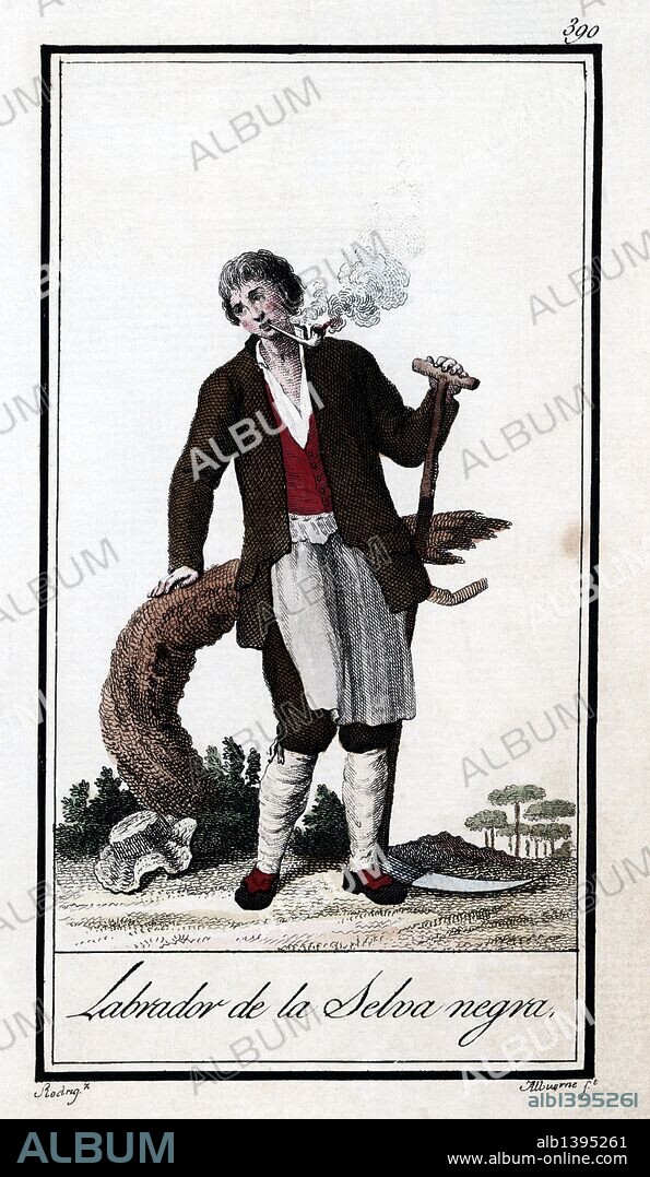 Hombre labrador de la Selva Negra. Grabado en color de 1805.