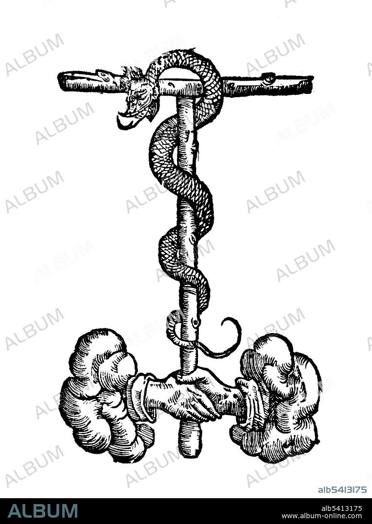 Printer's mark from the title page of De Magnete, Magneticisque Corporibus, et de Magno Magnete Tellure (On the Magnet and Magnetic Bodies, and on That Great Magnet the Earth) a scientific work published in 1600 by William Gilbert. De Magnete was influential because of the inherent interest of its subject matter, but also for the rigorous way in which Gilbert described his experiments and his rejection of ancient theories of magnetism. William Gilbert (1544-1603) was an English physician, physicist and natural philosopher. He was the first to argue that the center of the Earth was iron, and he considered an important and related property of magnets was that they can be cut, each forming a new magnet with north and south poles. He invented the first electrical measuring instrument, the electroscope, in the form of a pivoted needle he called the versorium.