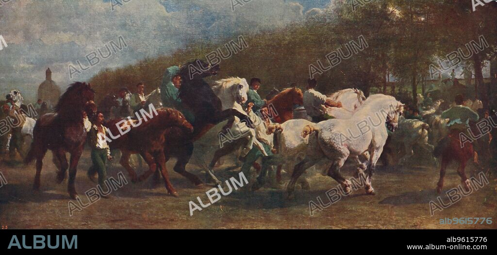 NATHALIE MICAS. 'The Horse Fair', 1855, (c1915). The painting is held by the National Gallery, London. From International Art: Past and Present by Alfred Yockney. [Virtue & Company, London, c1915].