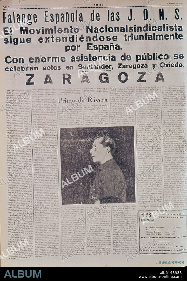 PERIODICO ARRIBA DE FALANGE 1935.J. A. PRIMO DE RIVERA.