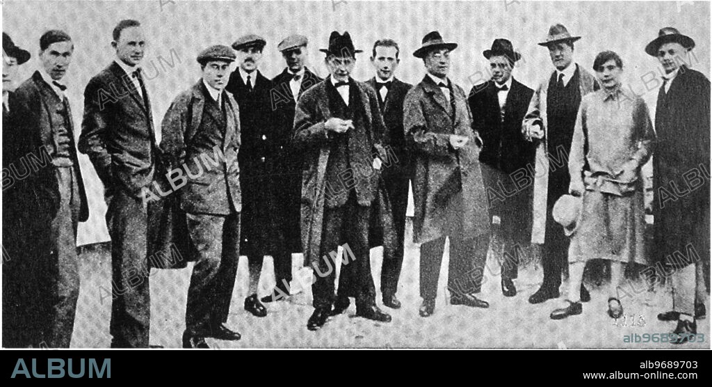 The Bauhaus Masters:l to r:Albers, Scheper,Muche, moholy-Nagy, Bayer, Schmidt, Gropius, Breuer, Kandinsky, Klee, Feininger, Stolzl, Schlemmer. 1930's.