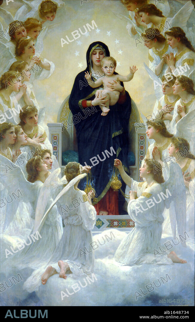 The Virgin with Angels', 1900. William-Adolphe Bouguereau (1825-1905) French academic painter. Virgin enthroned, holding infant Jesus, surrounded by adoring angels. Religion Christian.