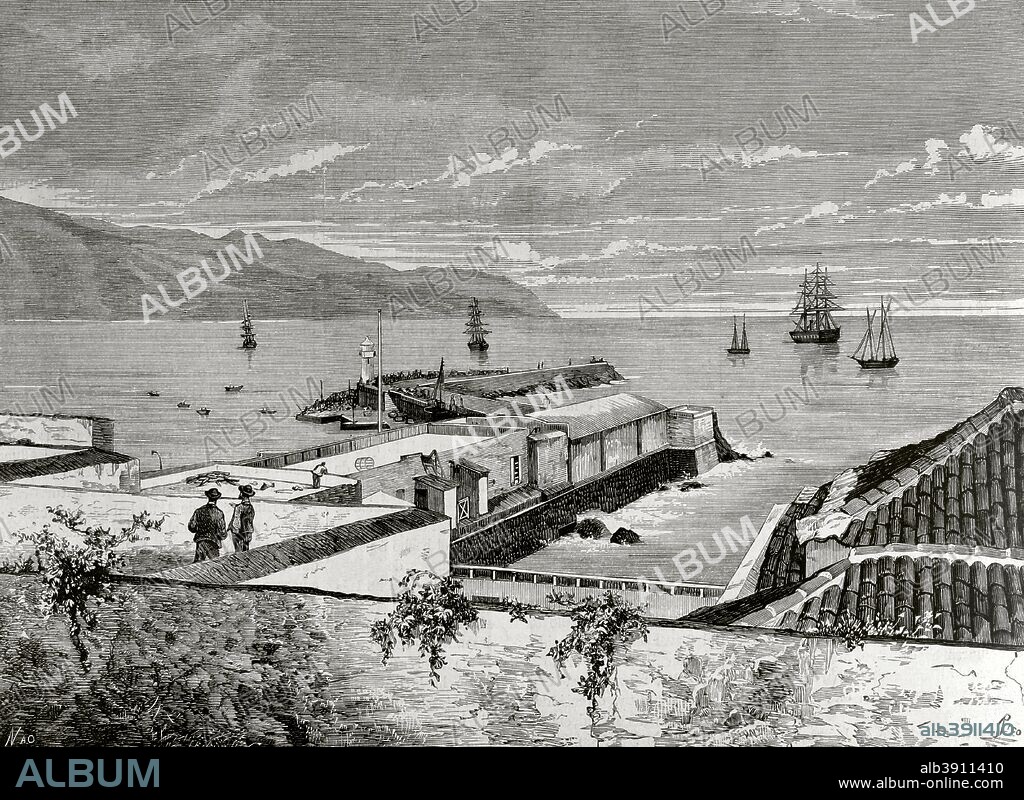 España. Islas Canarias. Muelle del puerto de Santa Cruz de Tenerife. Dibujo por Manuel Nao (1843-1884). Grabado por Bernardo Rico (1830-1894). La Ilustración Española y Americana, 30 de julio de 1876. Biblioteca Histórico Militar de Barcelona. Cataluña, España.