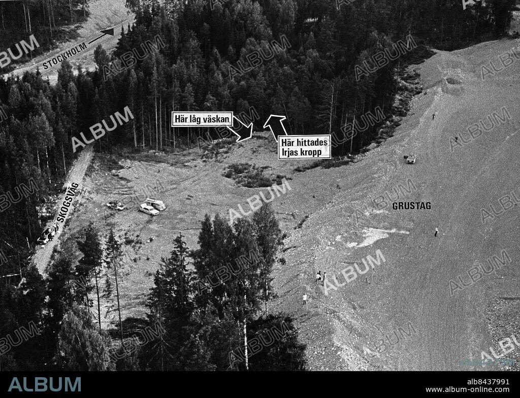 ARKIV TULLINGE 19730812. I utkanten av ett grustag fann polisen Irja Sjögrens kropp, mördaren hade grävt ned sitt offer i närheten av friluftsområdet Lida.. Foto: Hans Jansson / Expressen / Scanpix Kod:192 . ** AFTONBLADET OUT **.