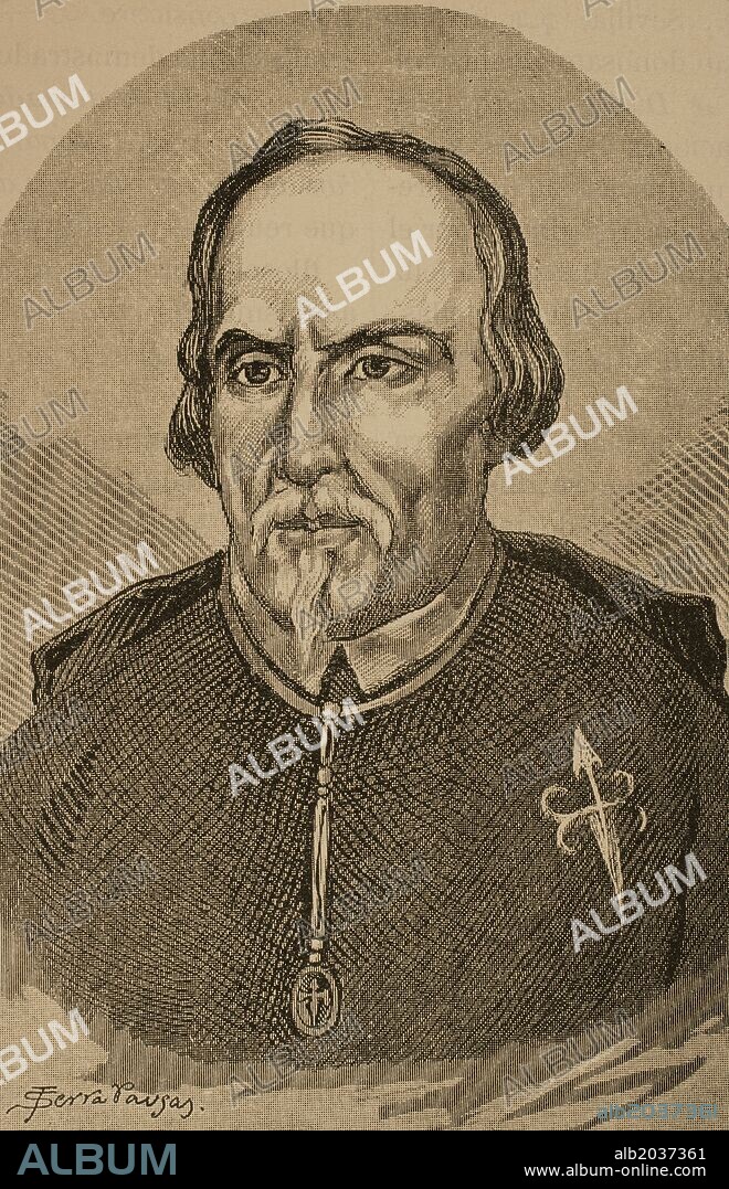 CALDERON DE LA BARCA, Pedro (Madrid 1600-Id.1681). Poeta y dramaturgo español. Máximo representante del barroco en el teatro español. Grabado por J. Serra Pausas. "Historia de España", año 1882.