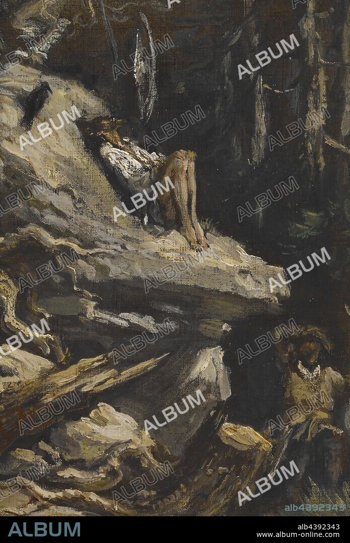 Alas!' answered Sancho, 'I found him in his shirt, lean, pale, and almost starved, sighing for his Lady Dulcinea' from Don Quixote, Gustave Doré (French, 1832-1883), about 1863, oil on canvas, 7-1/2 x 5-3/4 in., signed L.L., European Painting and Sculpture 1800-1945.