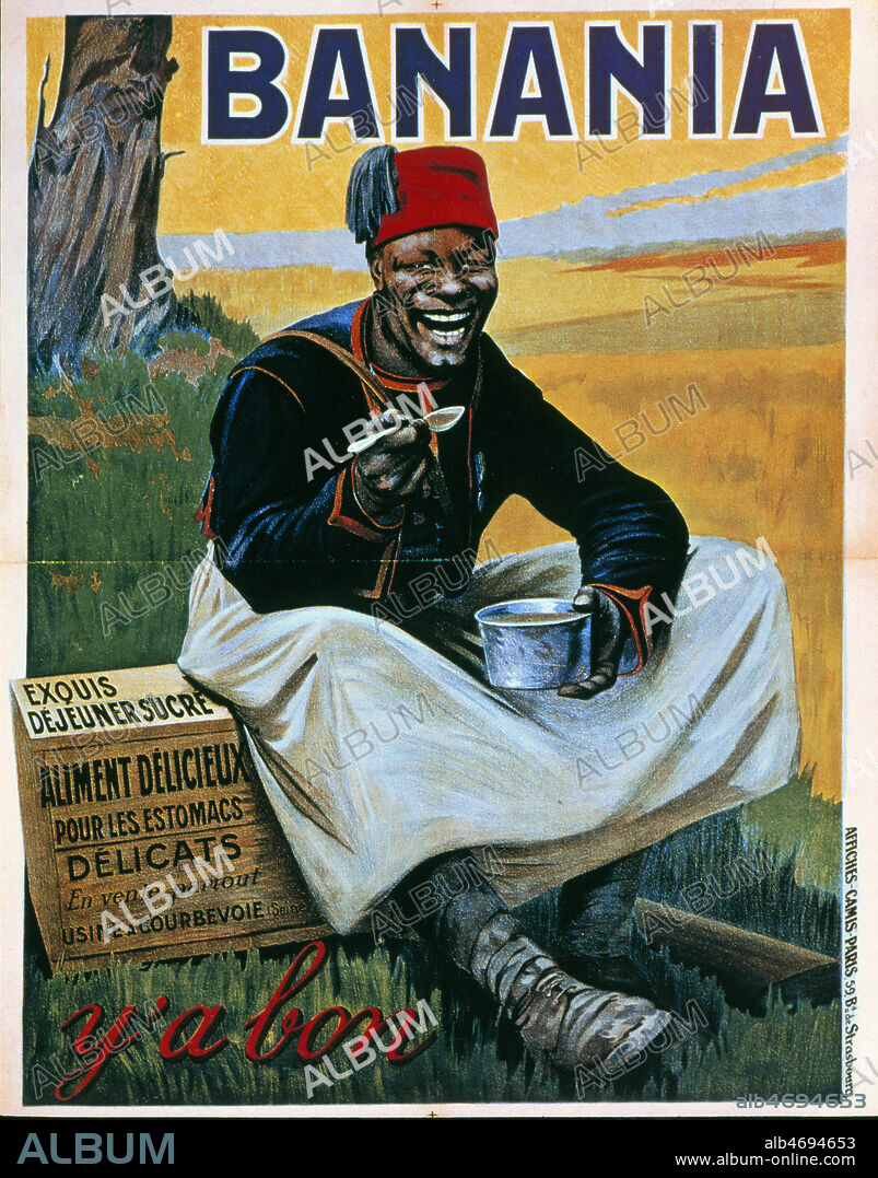 'Banania. Y'a bon.' Publicite Banania de 1917, mettant en scene un tirailleur senegalais. Illustration d'apres Giacomo de ANDREIS. Credit : Collection Kharbine-Tapabor.