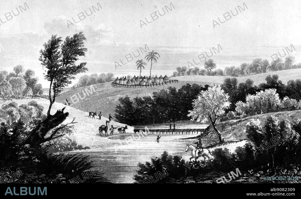 Cane bridge over the Wallia Creek on Houghton's route inland. Major Daniel Houghton (1740-1791) was commissioned by The African Association to find Timbuctoo. The African Adventure - A History of Africa's Explorers by Timothy Severin page 84.