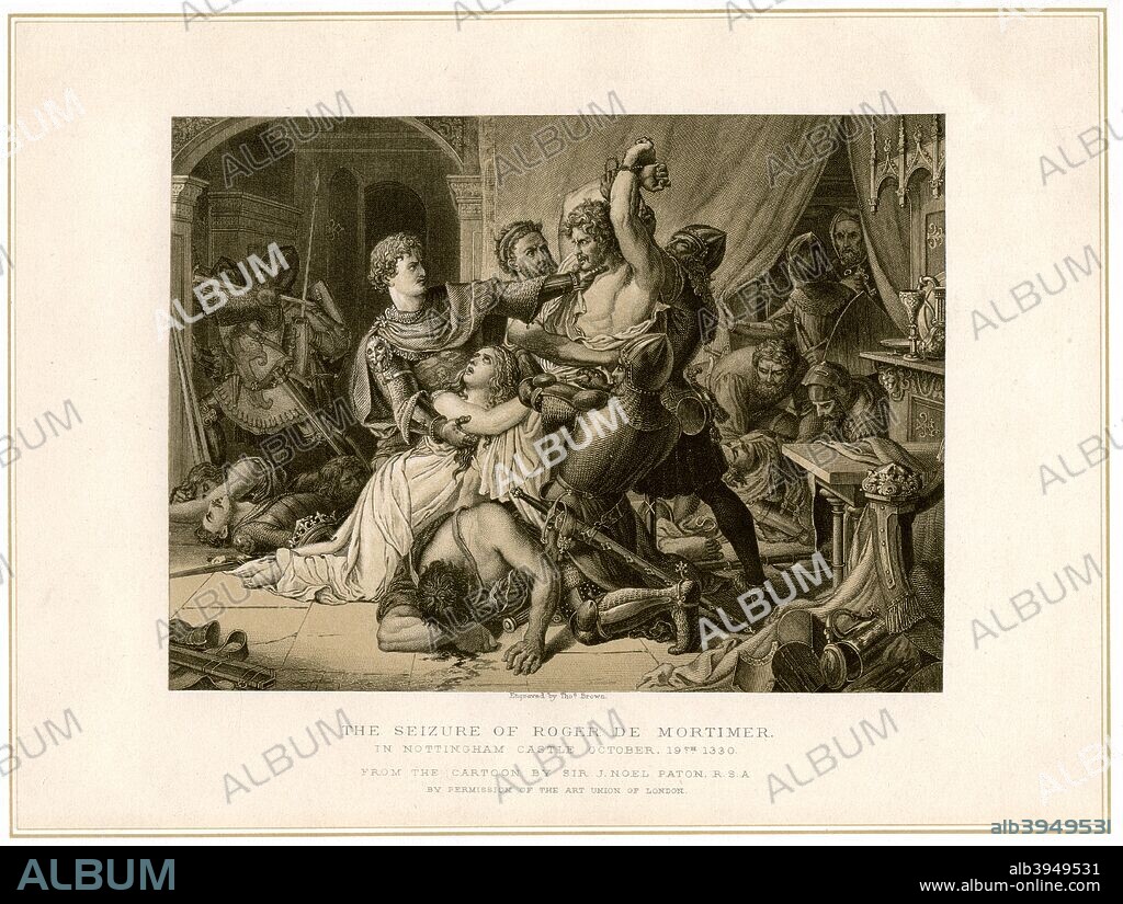 The seizure of Roger de Mortimer (1287-1330) at Nottingham Castle, 19th century. Roger de Mortimer was arrested by order of King Edward III in October 1330.