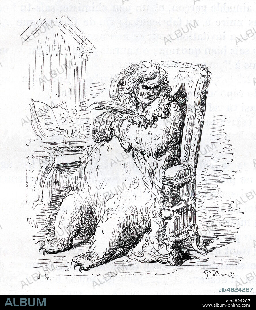 Ludwig von BEETHOVEN (1770-1827) misanthrope sous les traits d'un ours. Caricature de 1876 par Gustave DORE (1822-1883) pour Le chemin des ecoliers par Xavier SAINTINE (1798-1865). Credit : Collection Jonas/Kharbine-Tapabor.