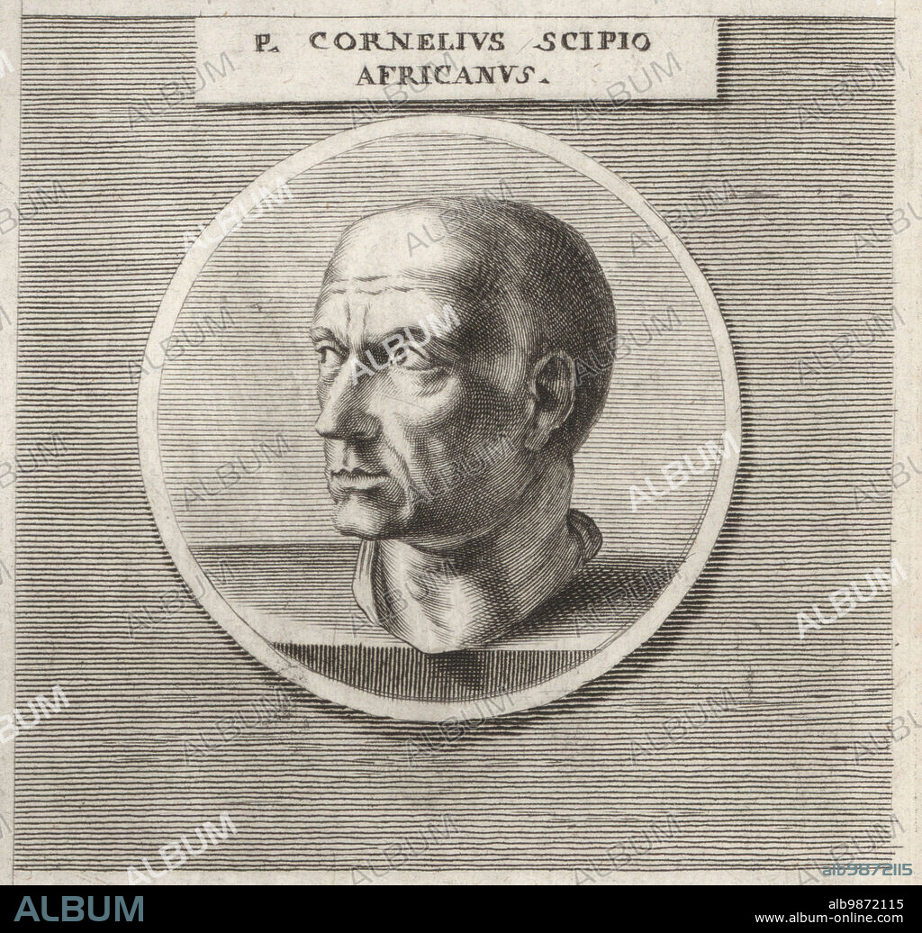 Publius Cornelius Scipio Africanus, Roman general and politician, 236-183 BC. Led Rome to victory against Carthage in the Second Punic War and defeated Hannibal at the Battle of Zama in 202 BC. P. Cornelius Scipio Africanus. Copperplate engraving after an illustration by Joachim von Sandrart from his LAcademia Todesca, della Architectura, Scultura & Pittura, oder Teutsche Academie, der Edlen Bau- Bild- und Mahlerey-Kunste, German Academy of Architecture, Sculpture and Painting, Jacob von Sandrart, Nuremberg, 1675.