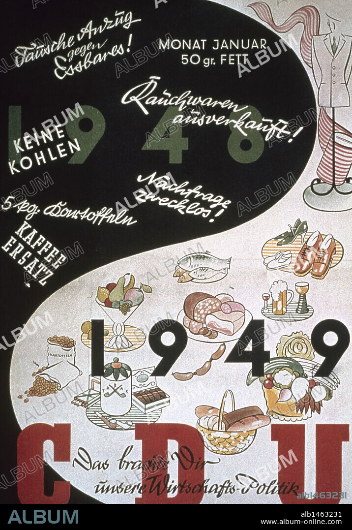 REPUBLICA FEDERAL DE ALEMANIA (1949-1990). Cartel propagandístico del partido "UNION CRISTIANO-DEMOCRATA" (CDU), dirigido por Konrad Adenauer (1876-1967), uno de los partidos más importantes del país.