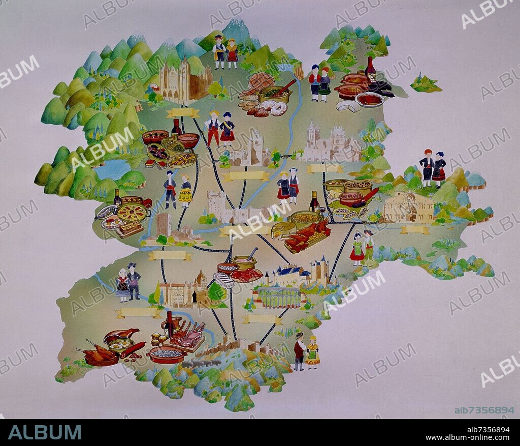 MAPA DE CASTILLA-LEON CON SUS COMIDAS TIPICAS.